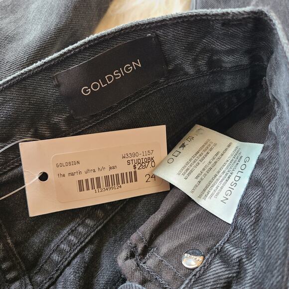 Goldsign Martin Ultra High Rise Jean Studio Black Size 24 NWT $297 Soft Distress - Picture 5 of 5